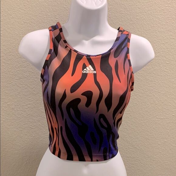 Take 50% OFF- Adidas Multicolor Zebra Print Crop Top-Size-S - Picture 2 of 9